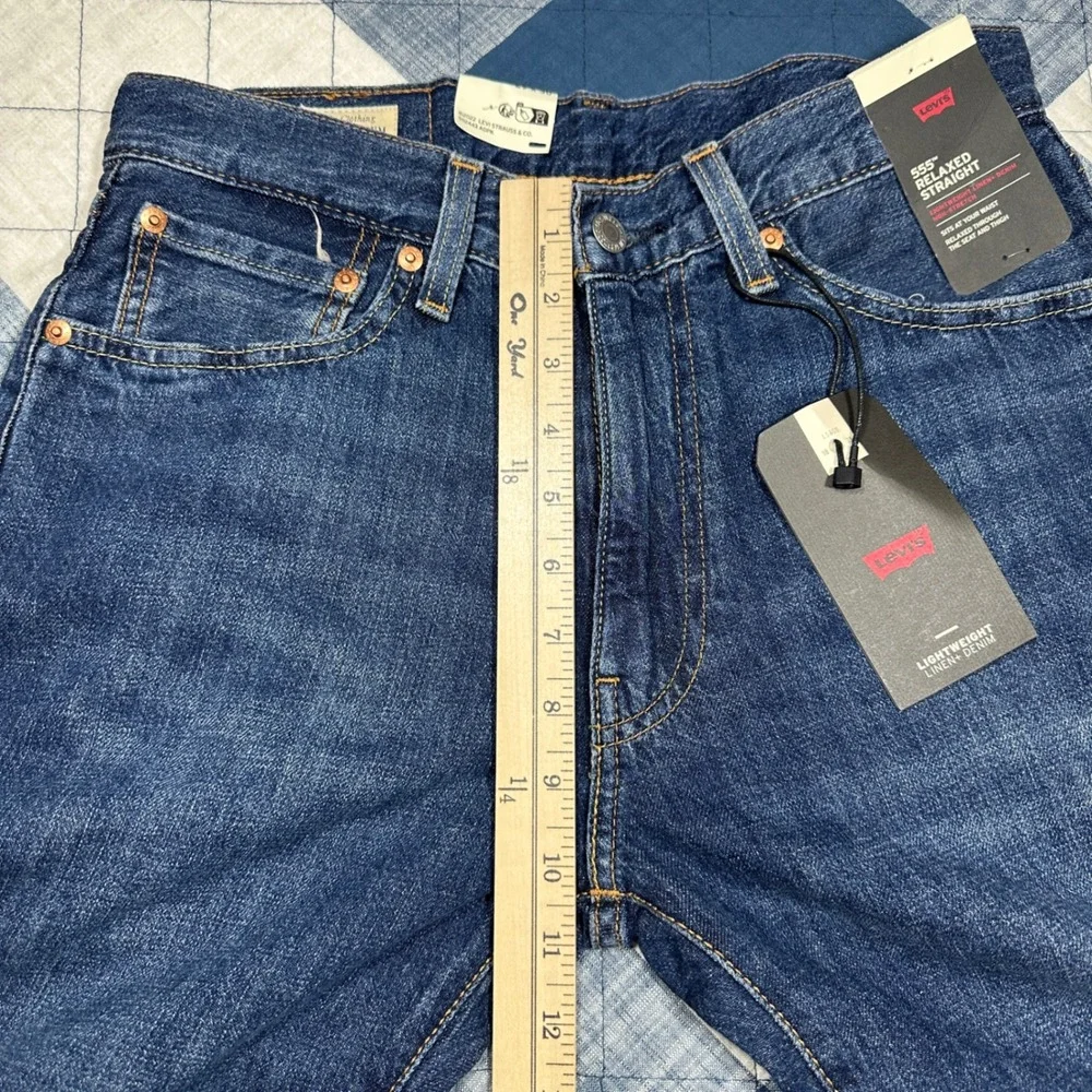 NWT Levis Premium 555 Relaxed Straight Jeans Blue Linen Blend 29x30 Lightweight